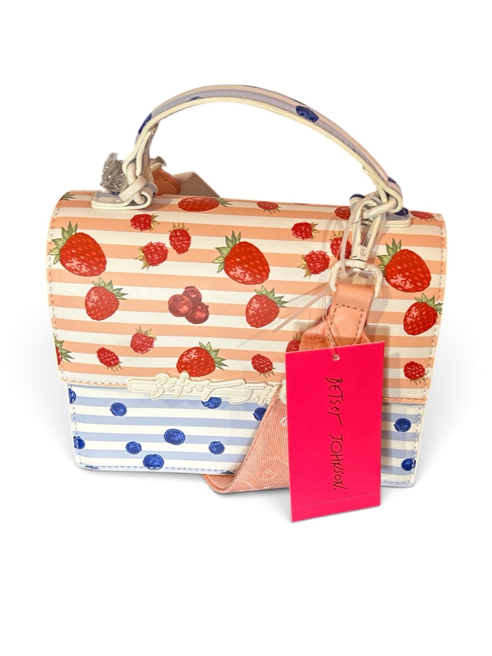Betsey Johnson Strawberry Print Mini Satchel - Red & Blue NWT